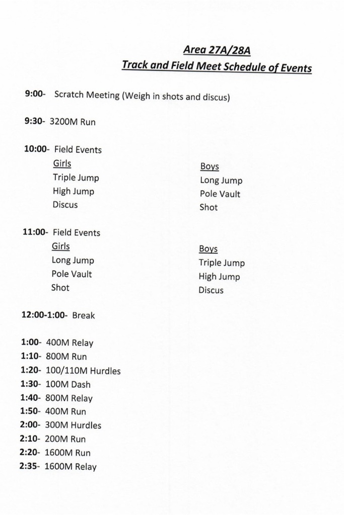 Area Meet Information